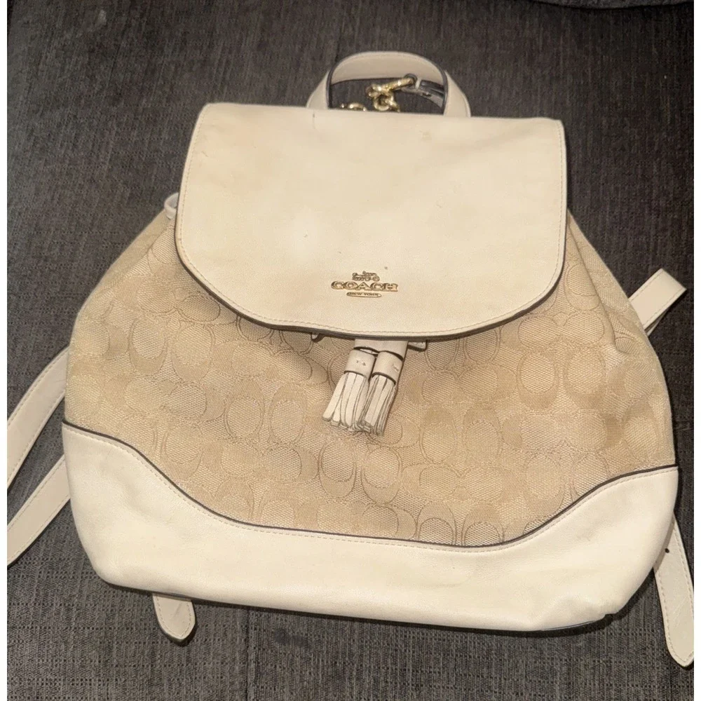 COACH Signature Jacquard Light Khaki/Cream Elle Backpack F73313